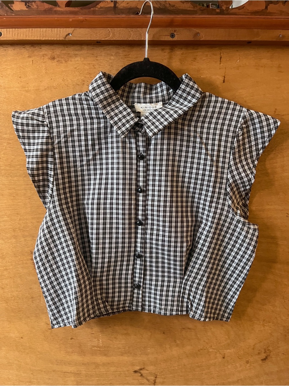KIRIOUS Black & White Plaid Cropped Button-Up Top